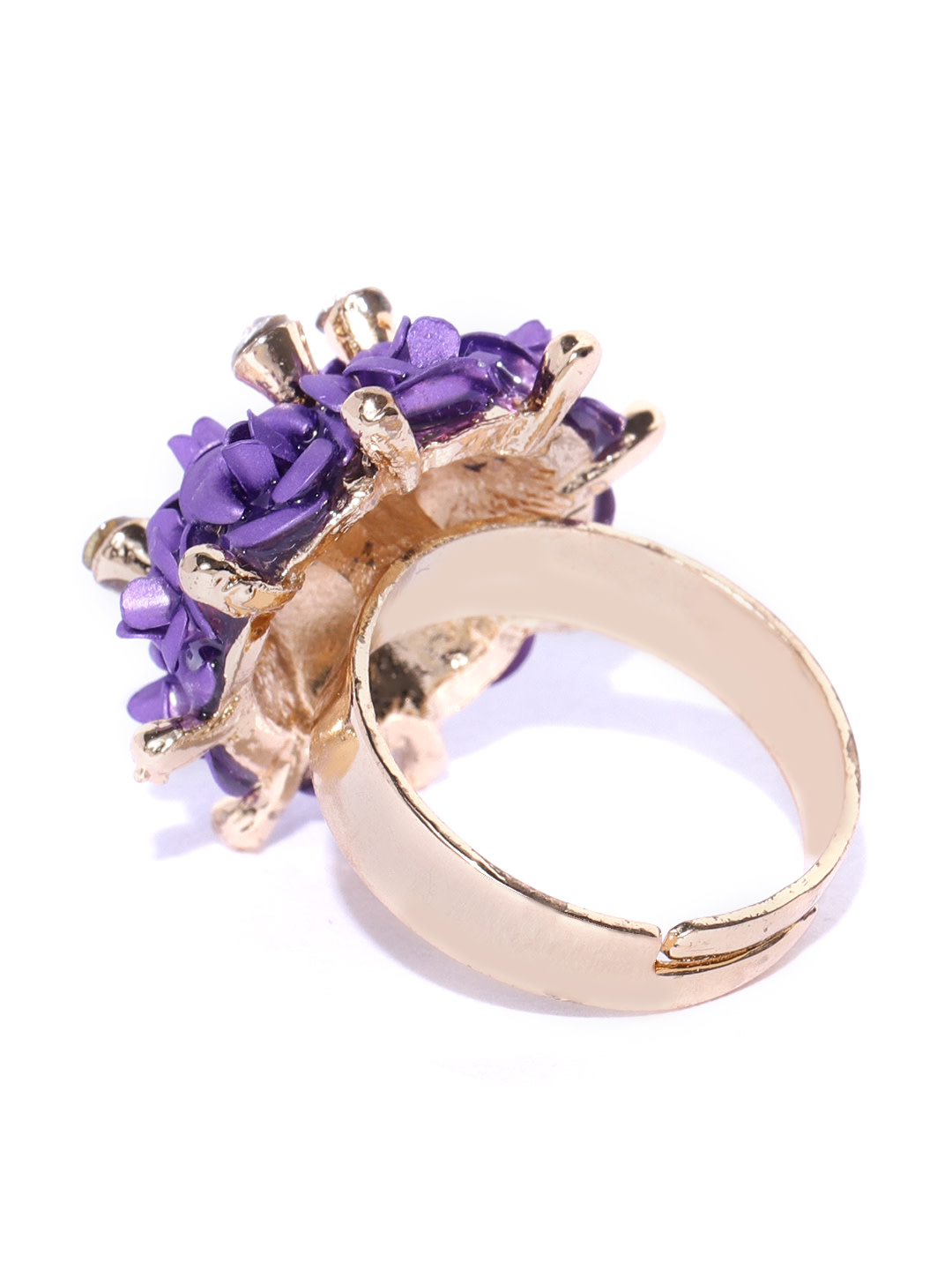 YouBella Purple Gold-Plated Stone-Studded Floral Adjustable Finger Ring