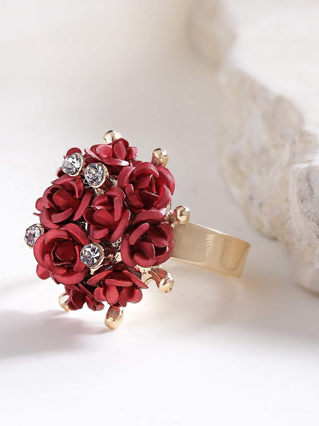 Valentine Gifts for Girlfriend/Wife : YouBella Jewellery Stylish Love Rose Ring for Women/Girls (Red)