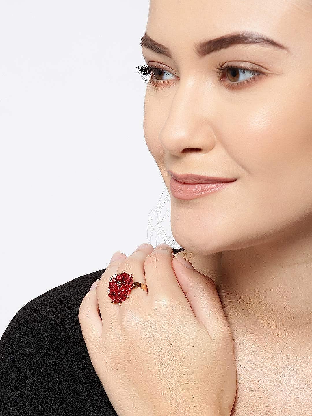 Valentine Gifts for Girlfriend/Wife : YouBella Jewellery Stylish Love Rose Ring for Women/Girls (Red)