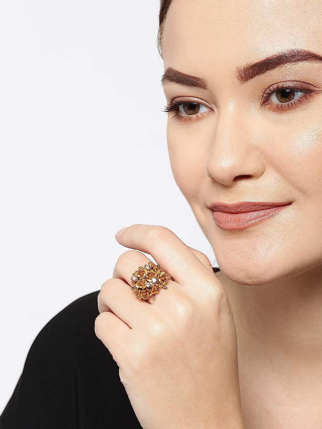 Valentine Gifts for Girlfriend/Wife : YouBella Jewellery Stylish Love Rose Ring for Women/Girls (Gold)