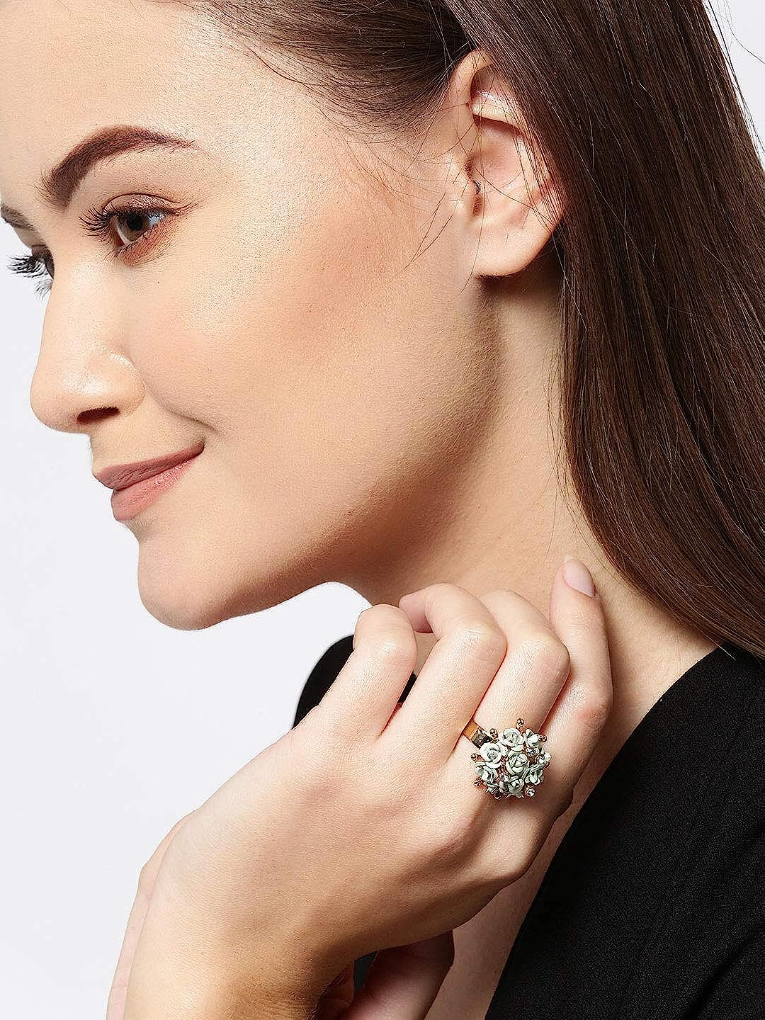 Valentine Gifts for Girlfriend/Wife : YouBella Jewellery Stylish Love Rose Ring for Women/Girls (Silver)