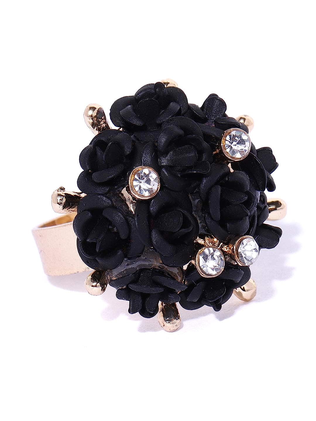 Valentine Gifts for Girlfriend/Wife : YouBella Jewellery Stylish Love Rose Ring for Women/Girls (Black)