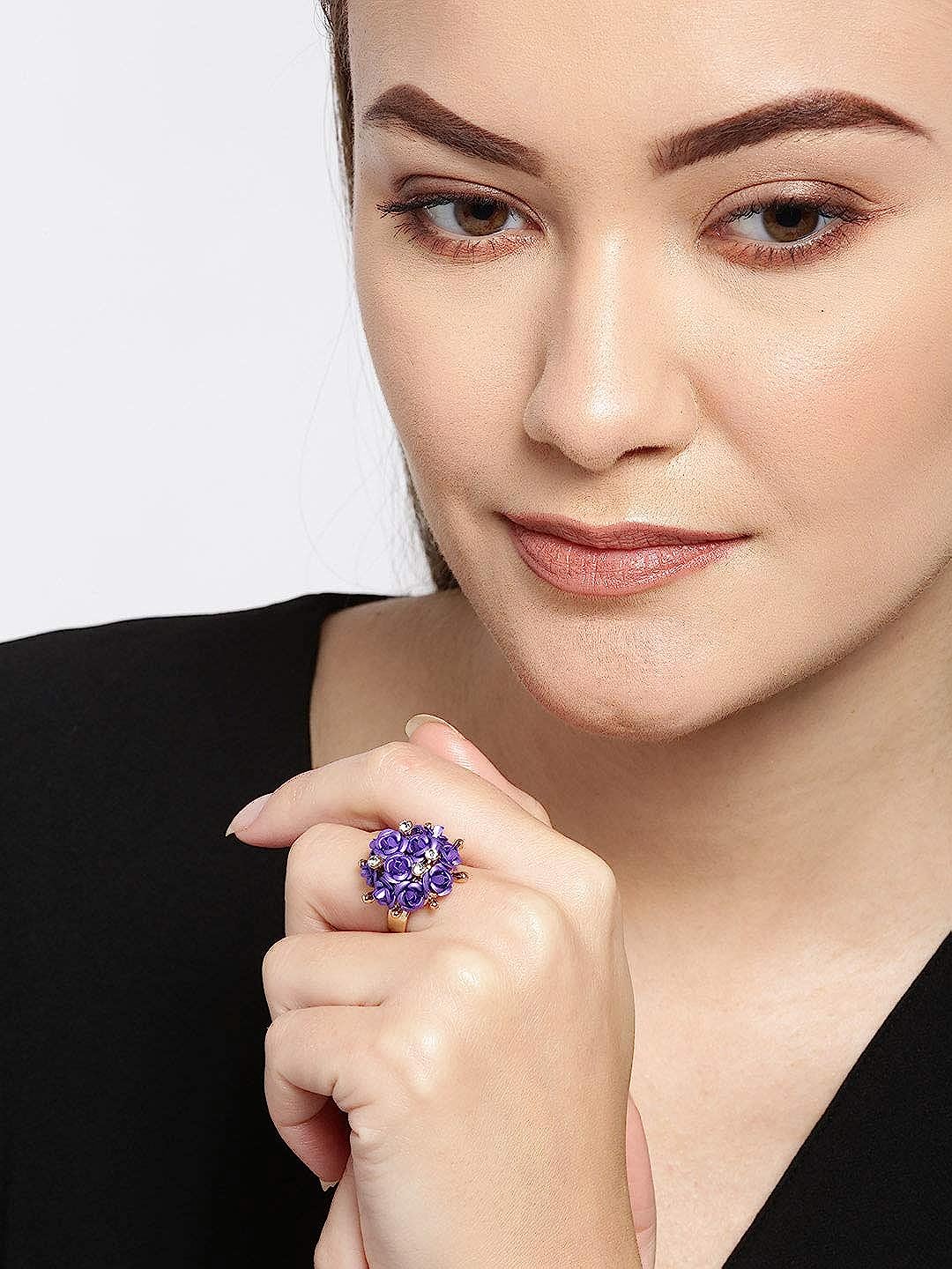 Valentine Gifts for Girlfriend/Wife : YouBella Jewellery Stylish Love Rose Ring for Women/Girls (Purple)