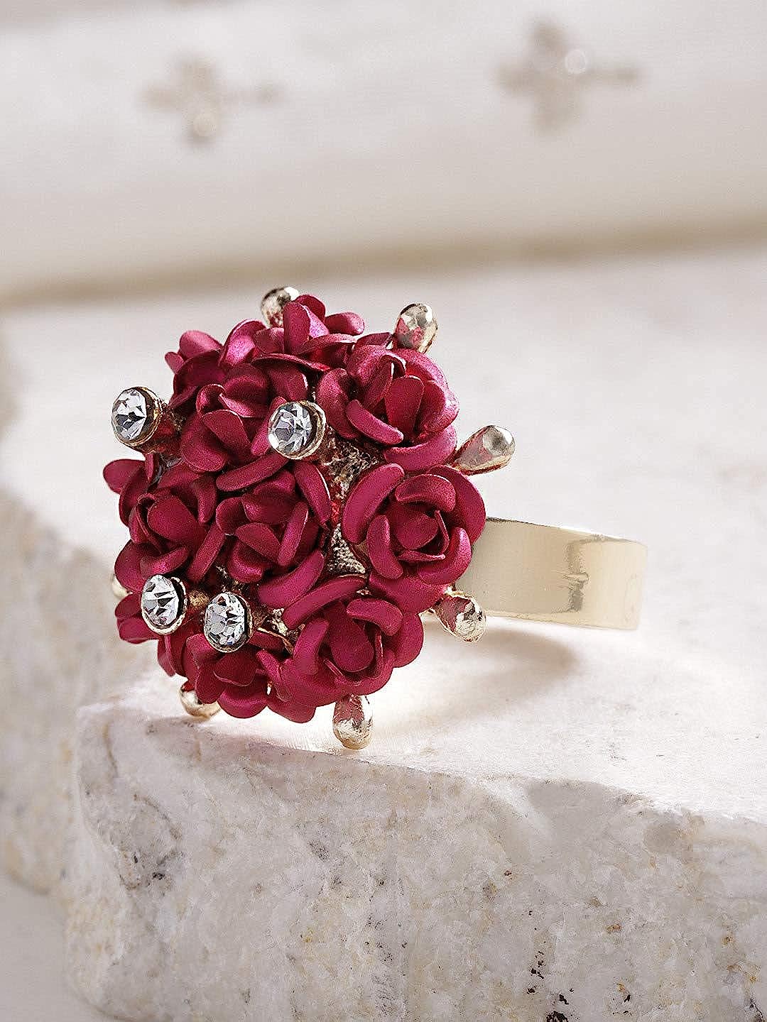 Valentine Gifts for Girlfriend/Wife : YouBella Jewellery Stylish Love Rose Ring for Women/Girls (Pink)