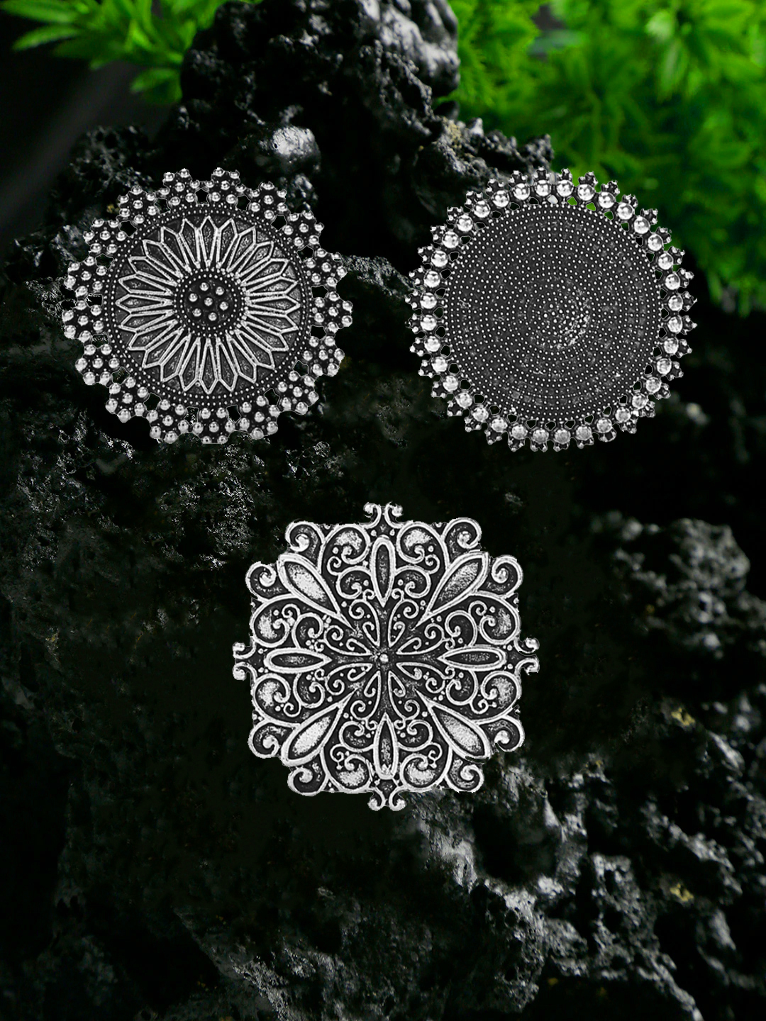 YouBella Oxidized Silver Plated Afghani Rings for Women and Girls (Adjustable Size, Combo of 3 , Style 1)