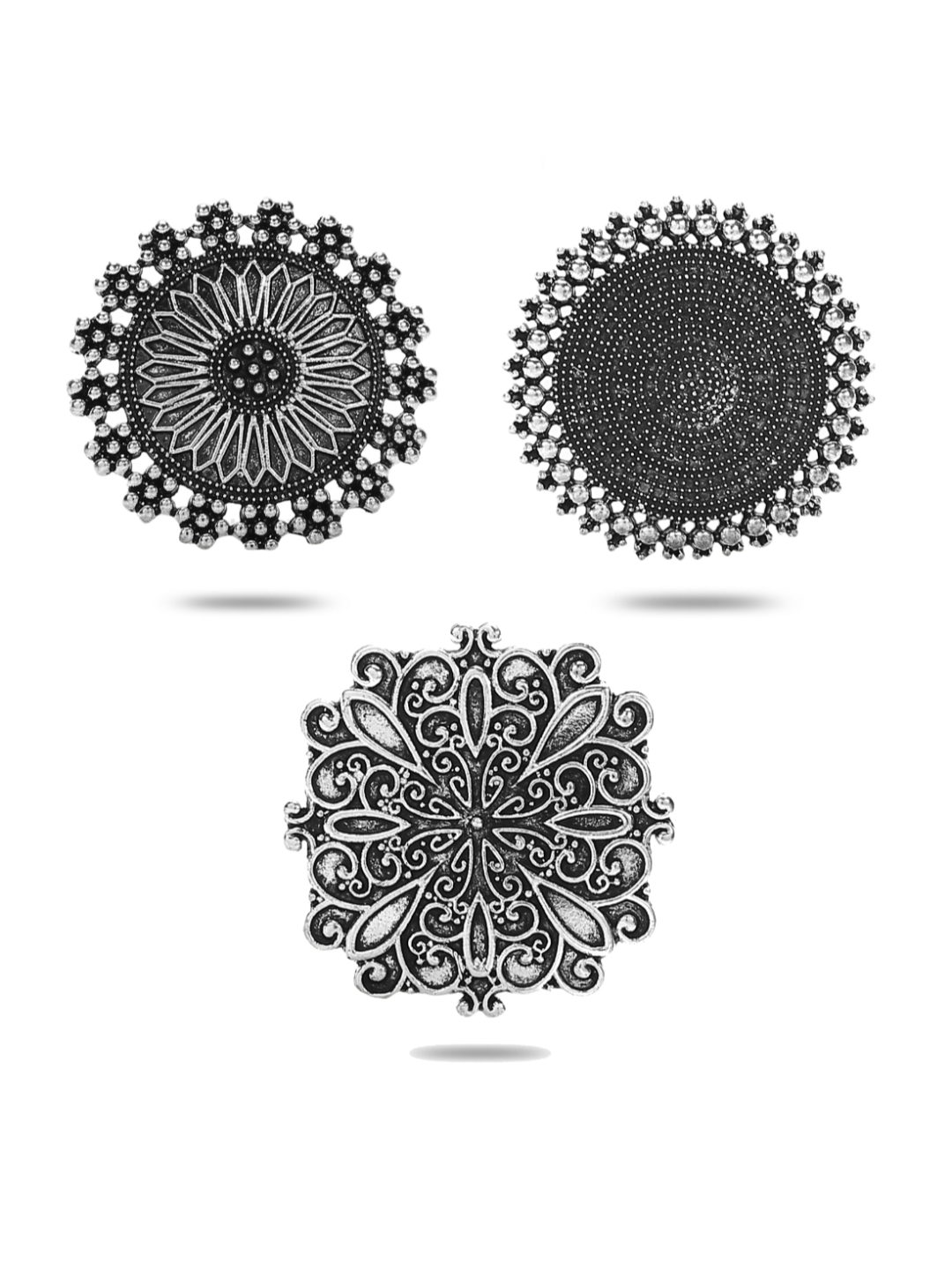 YouBella Oxidized Silver Plated Afghani Rings for Women and Girls (Adjustable Size, Combo of 3 , Style 1)