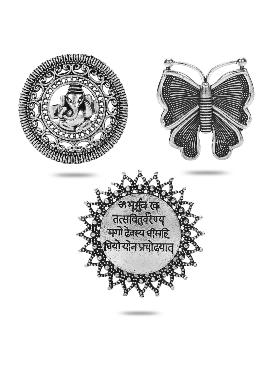 YouBella Oxidised Silver Plated Afghani Rings for Women and Girls (Adjustable Size, Combo of 3, Style 2)
