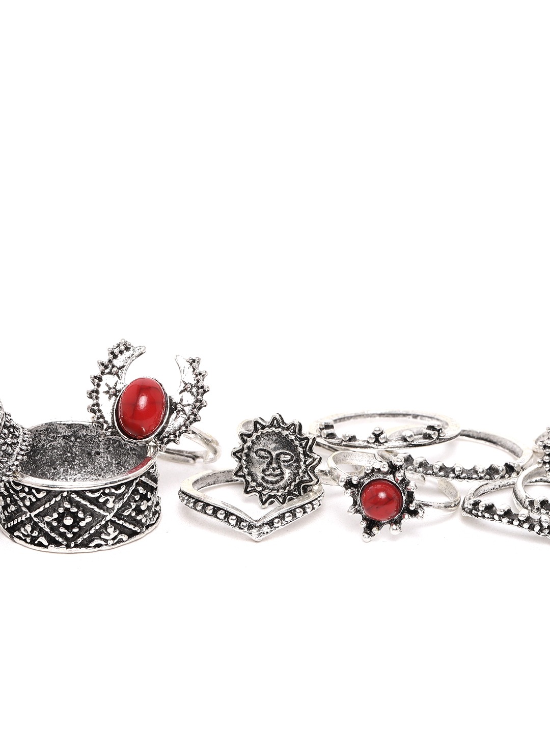 YouBella Oxidised Combo of 14 Boho Silver Plated Rings for Girls and Women (YBRG_20101A)
