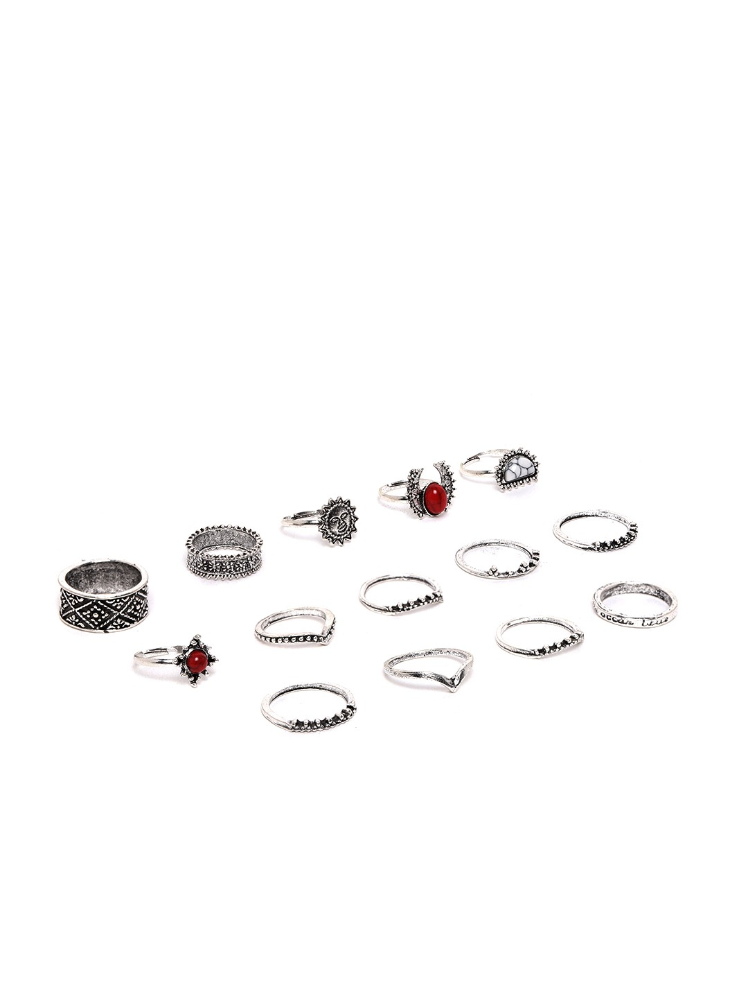 YouBella Set of 14 Silver-Plated Oxidised Finger Rings