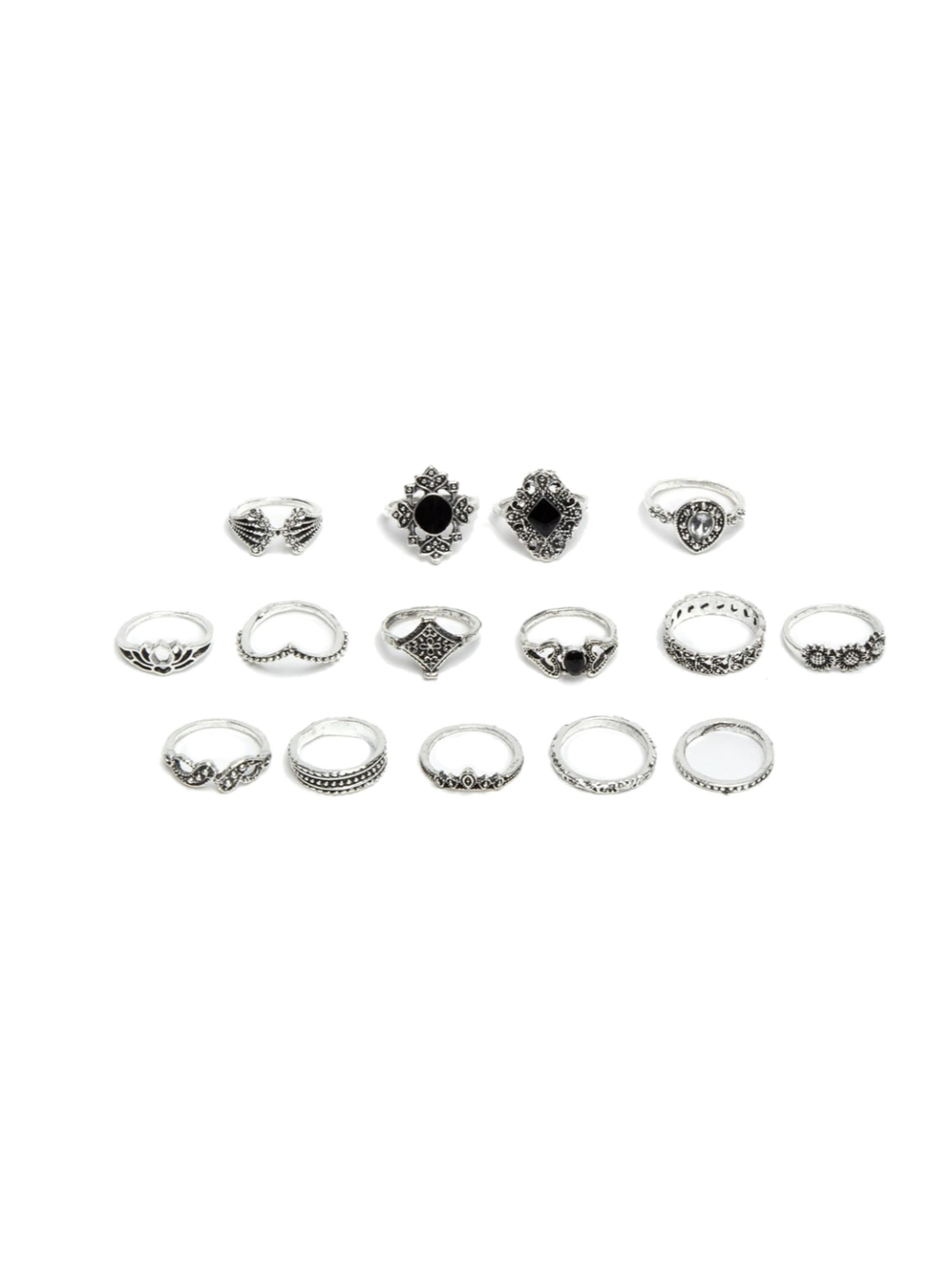 YouBella Oxidised Combo of 15 Boho Silver Plated Rings for Girls and Women (YBRG_20111A) (Silver)