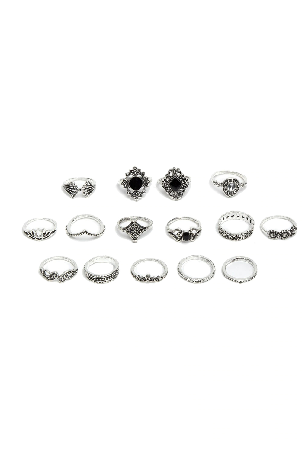 YouBella
Women Set Of 15 Silver-Toned & Black Textured Finger Rings