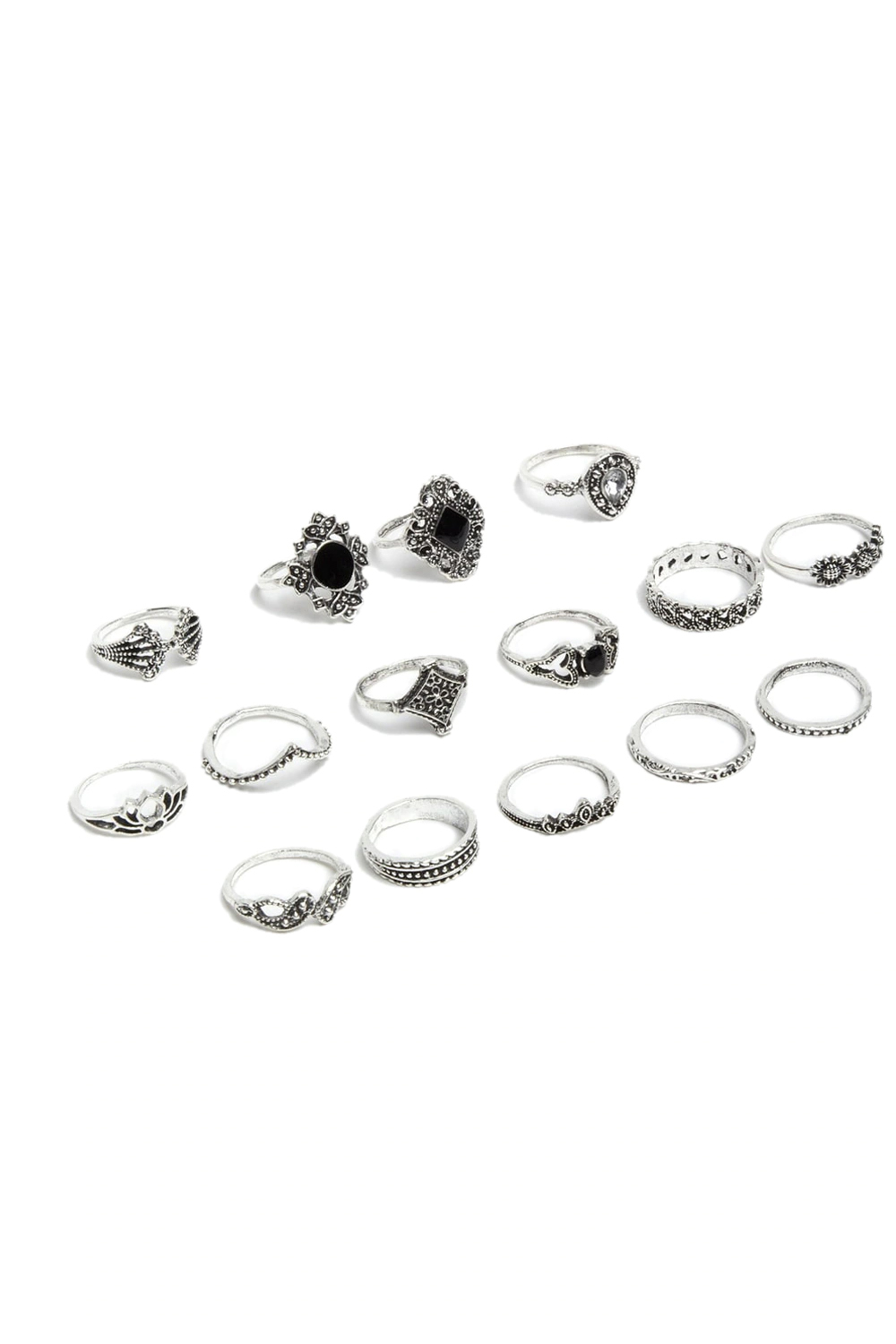 YouBella
Women Set Of 15 Silver-Toned & Black Textured Finger Rings