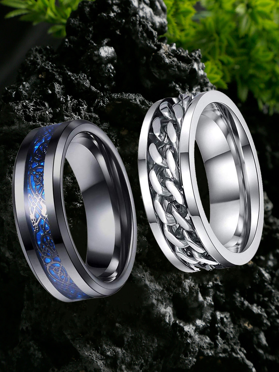 YouBella Silver Plated Stainless Steel Ring Combo Jewellery for Men (Style 1)