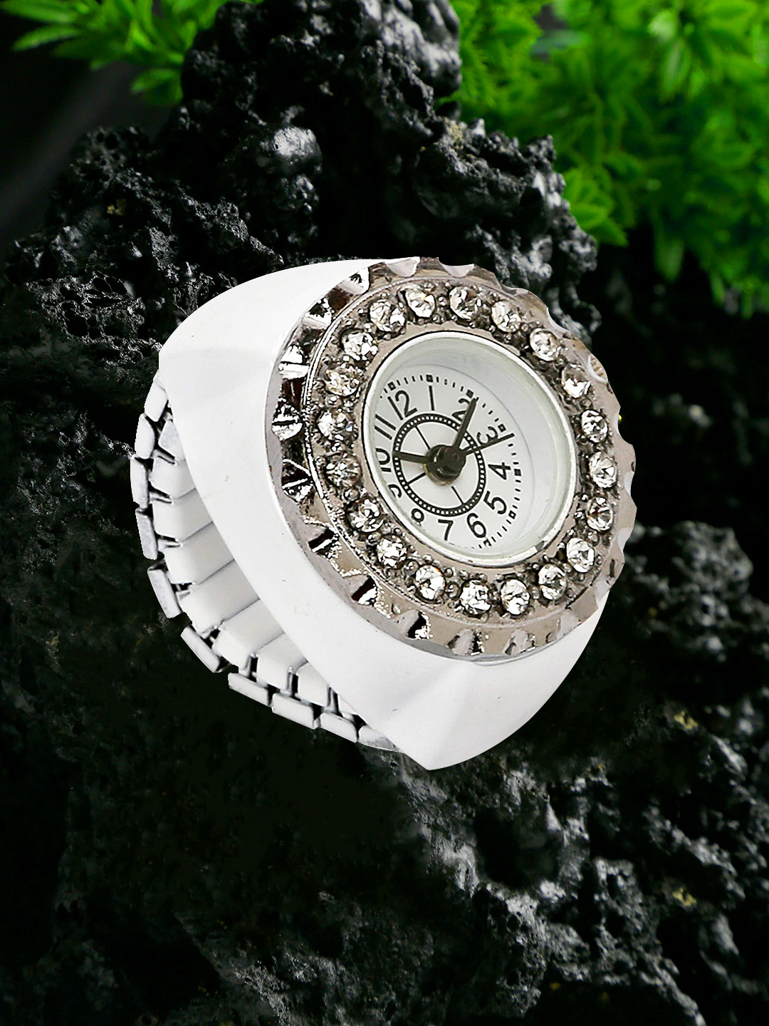 YouBella Jewellery Stylish Finger Ring Watch Jewellery Alloy Ring for Girls/Women and Boys/Men (White)