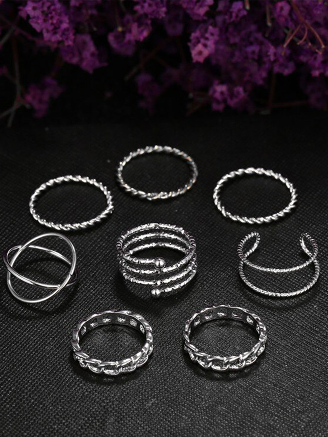 YouBella Jewellery Bohemain Oxidised Rings Combo of 8 Rings for Women and Girls (Silver) (YBRG_20121)