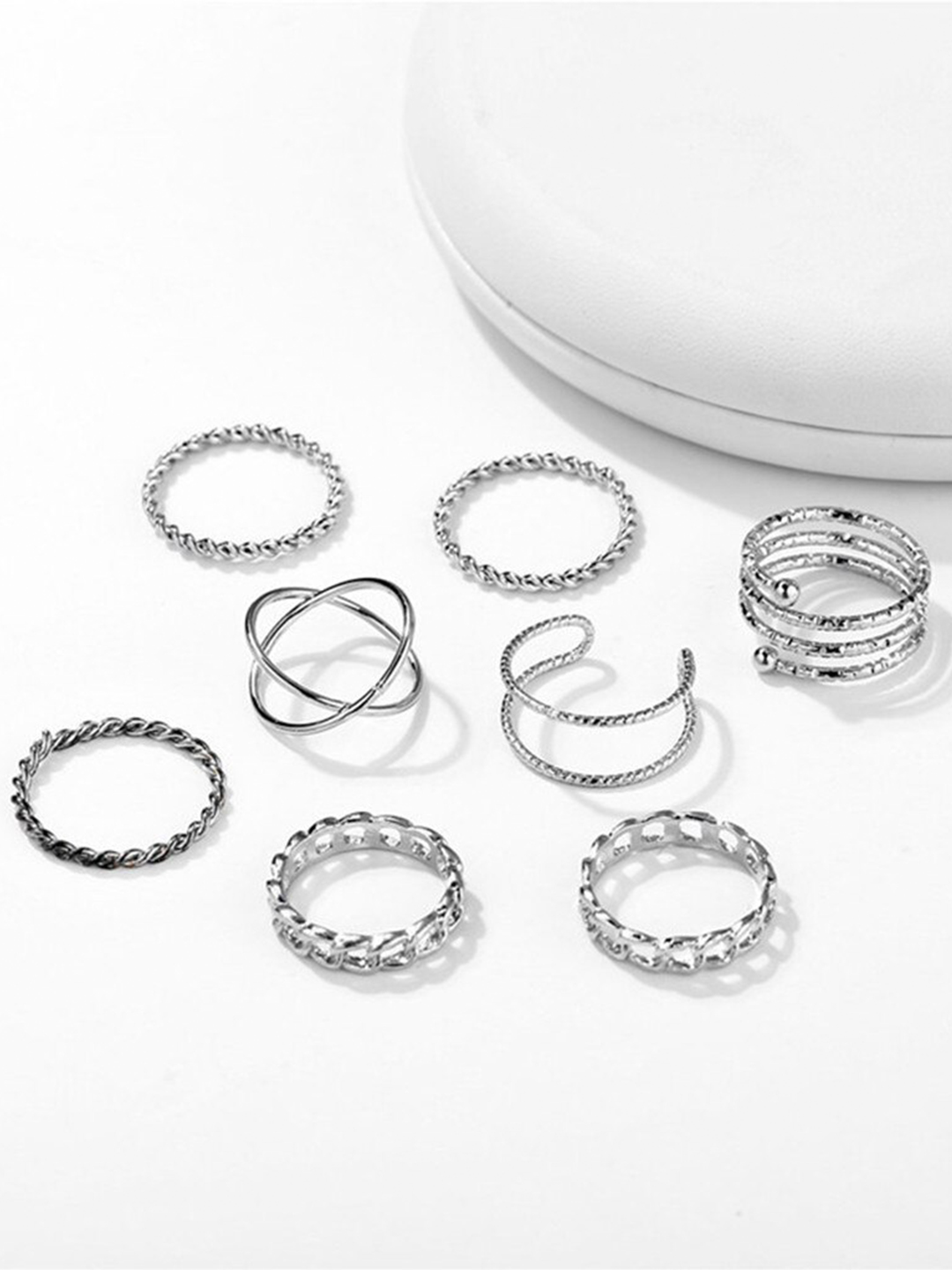 YouBella Jewellery Bohemain Oxidised Rings Combo of 8 Rings for Women and Girls (Silver) (YBRG_20121)