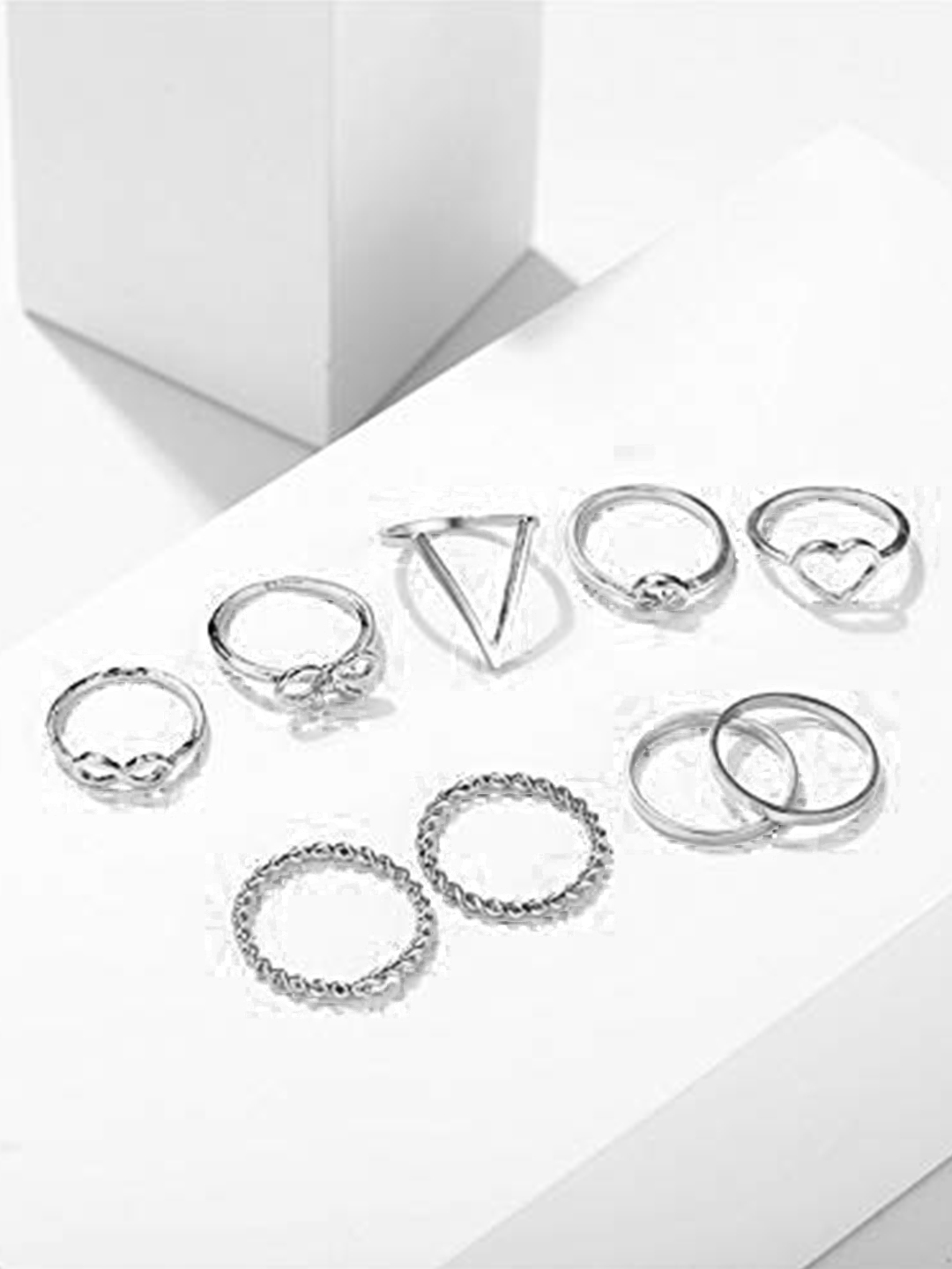 YouBella Jewellery Bohemain Oxidised Rings Combo of 9 Rings for Women and Girls (Silver)