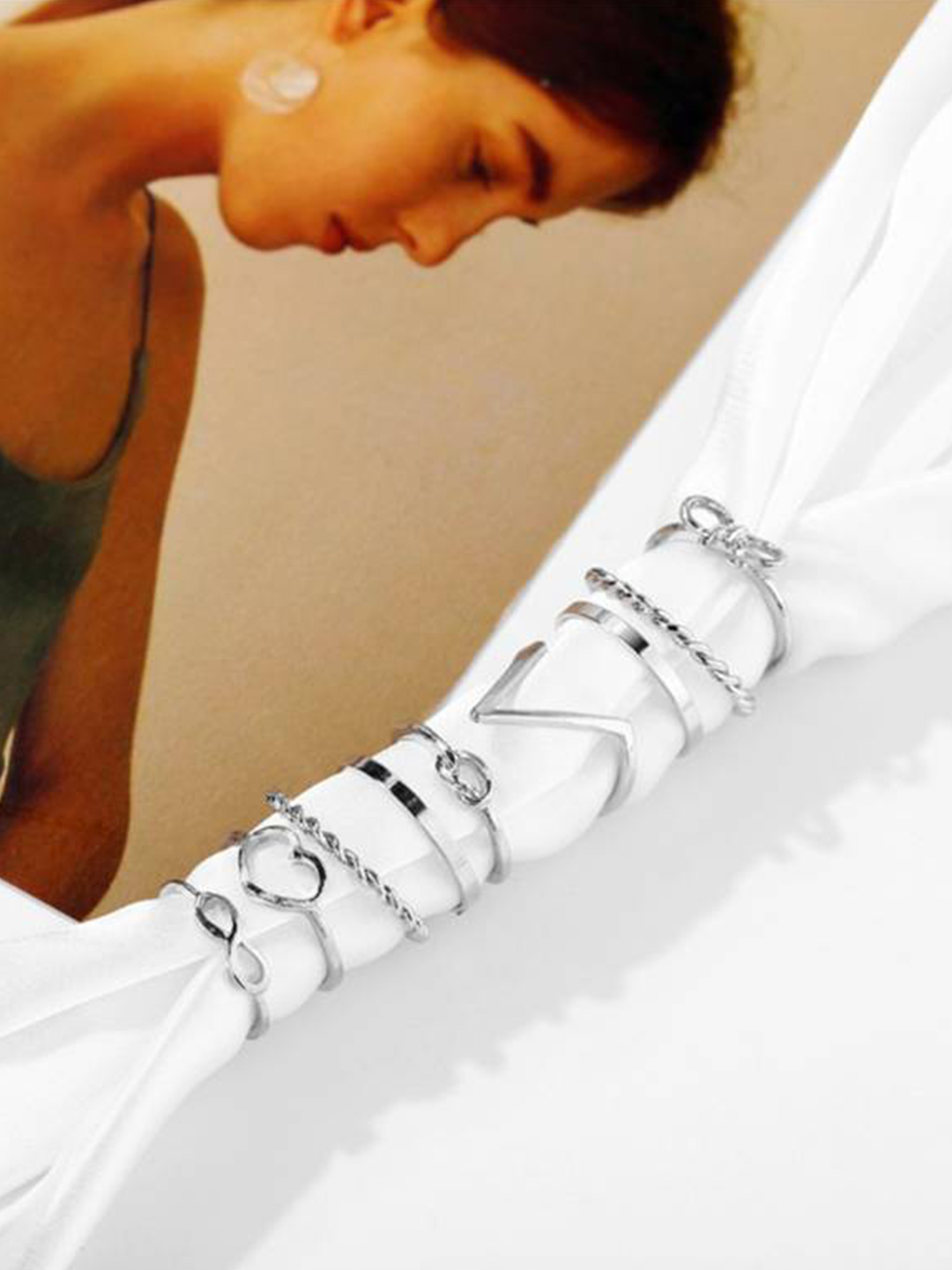 YouBella Jewellery Bohemain Oxidised Rings Combo of 9 Rings for Women and Girls (Silver)