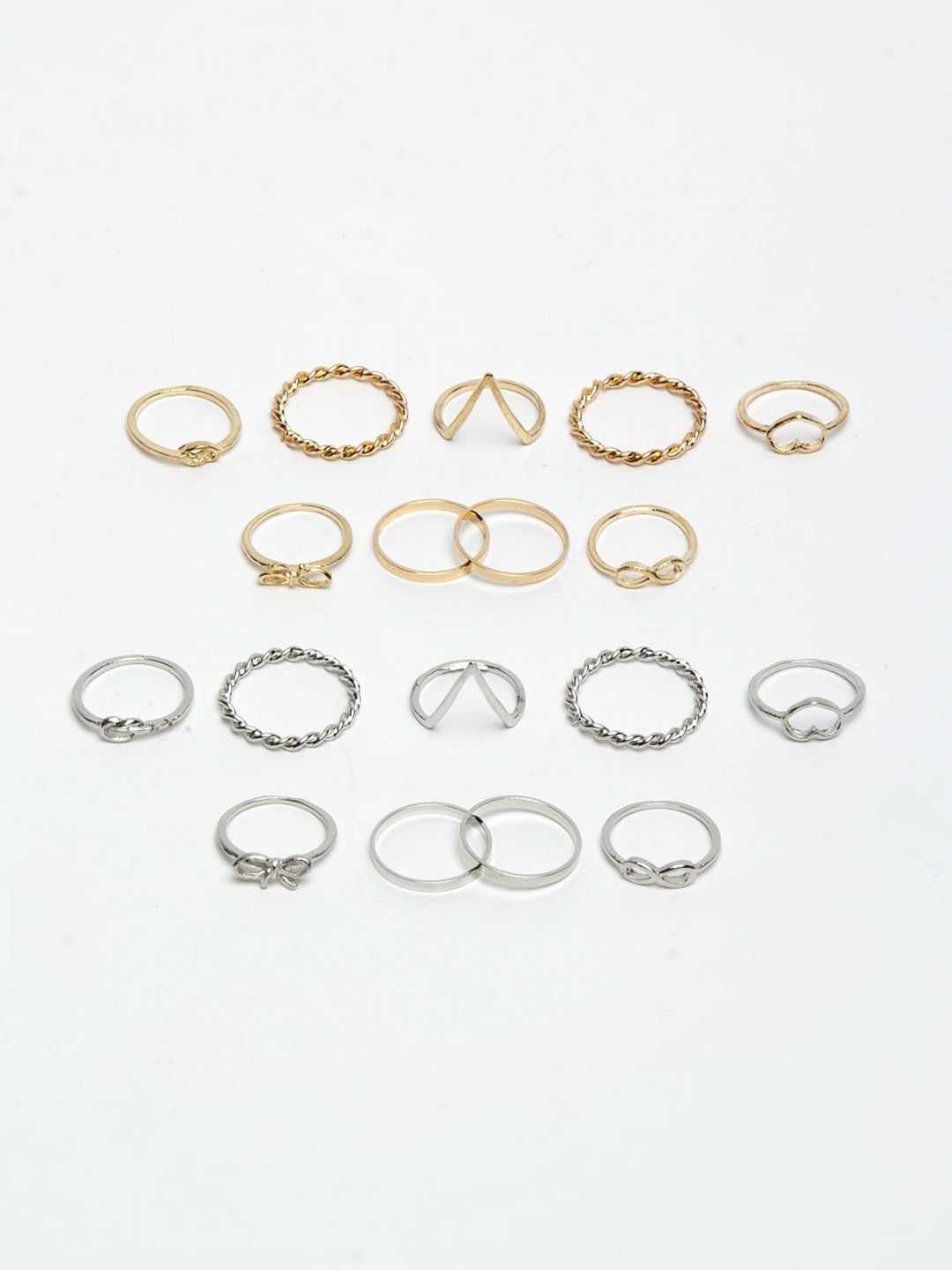 YouBella
Set Of 18 Gold-Toned & Silver-Toned Textured Finger Rings