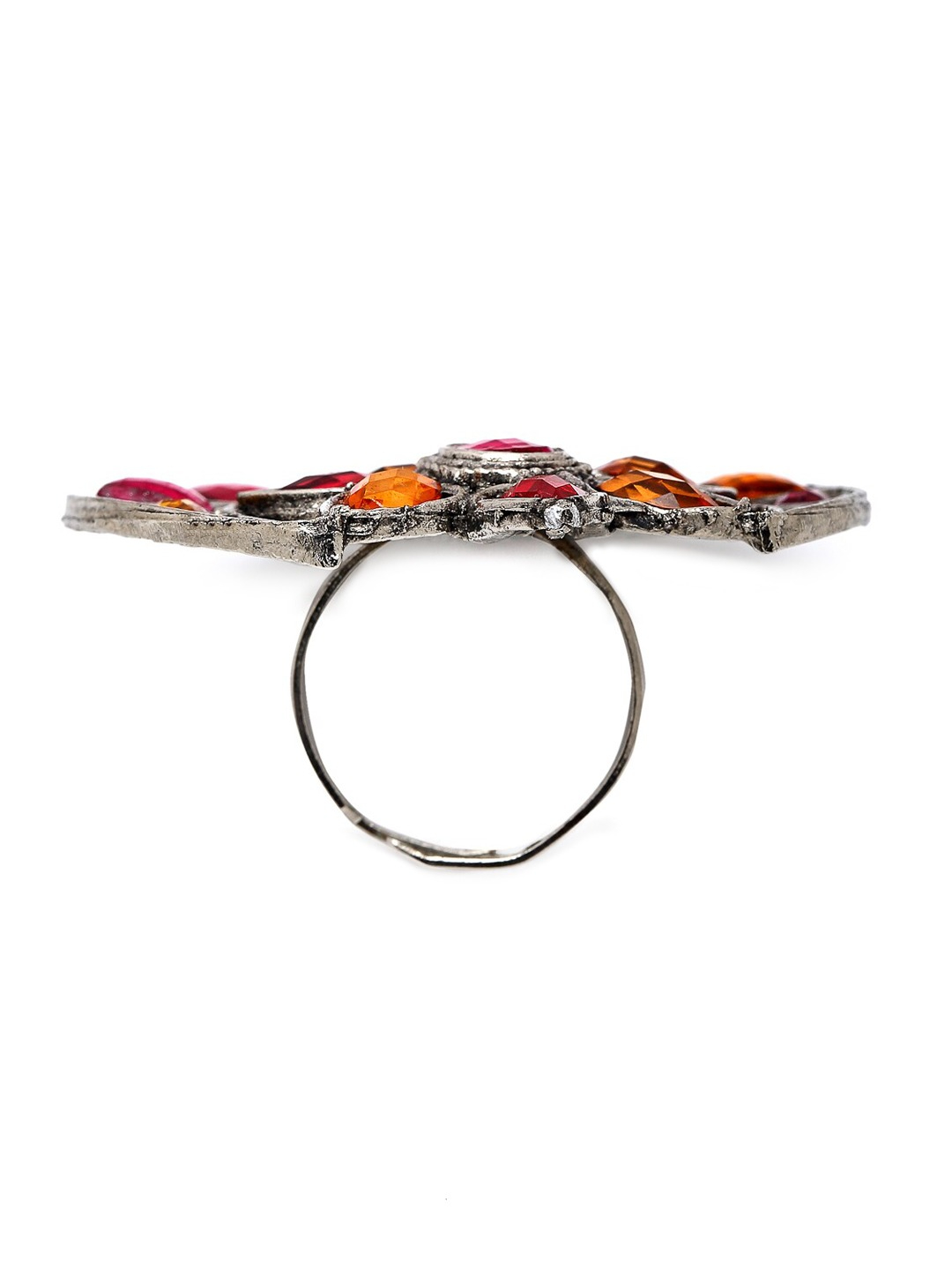 YouBella
Silver-Plated Pink & Yellow Stone-Studded Afgan Adjustable Finger Ring