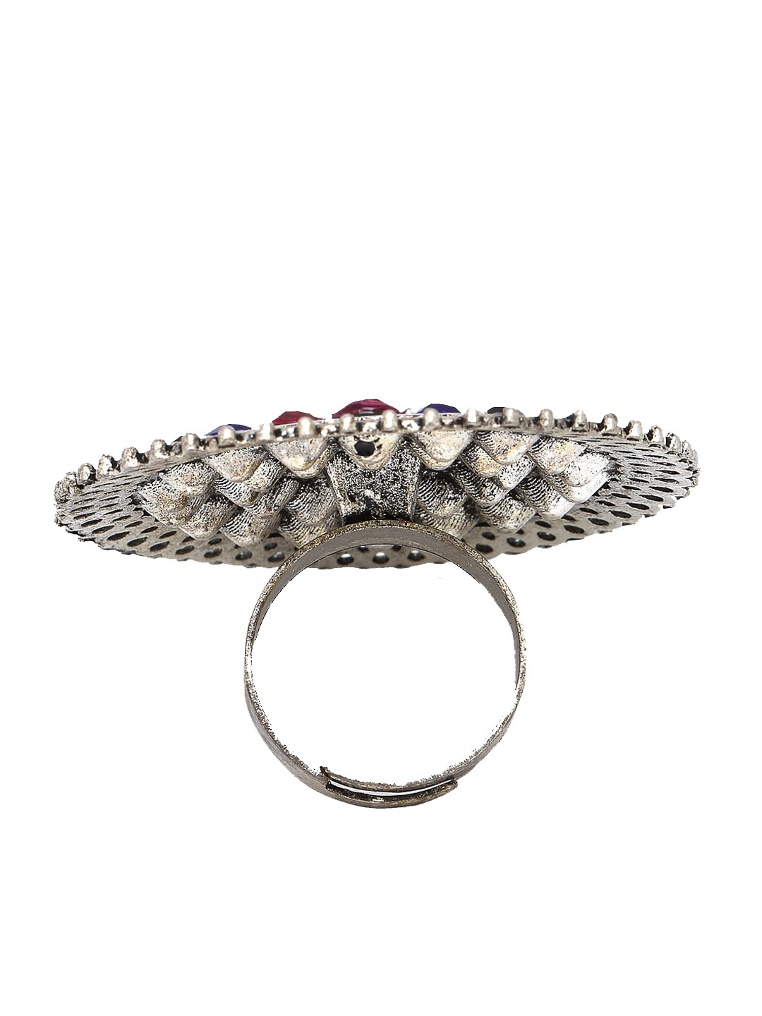 YouBella
Silver-Plated Blue & Red Stone-Studded Afghan Adjustable Finger Ring