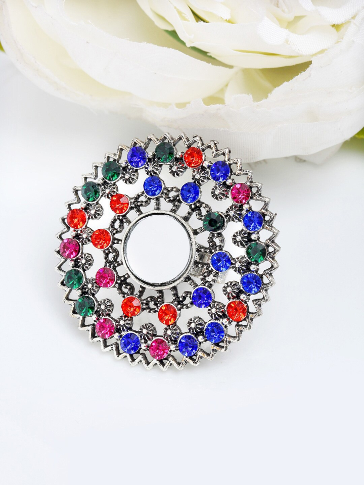 YouBella
Silver-Plated Blue & Orange Stone-Studded Afgan Adjustable Finger Ring