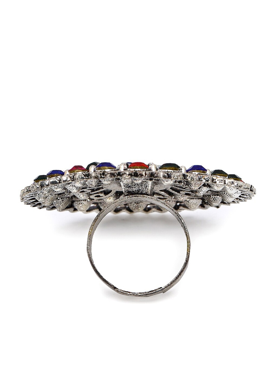 YouBella
Silver-Plated Blue & Orange Stone-Studded Afgan Adjustable Finger Ring
