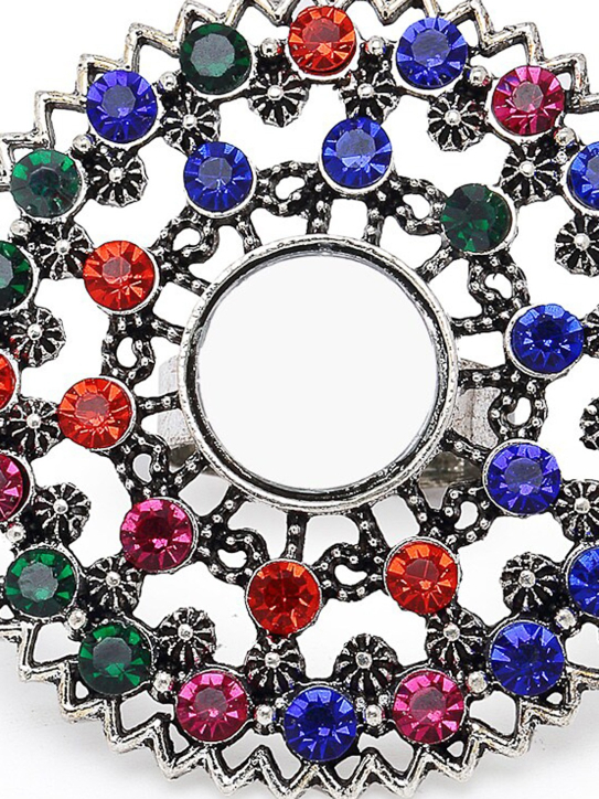 YouBella
Silver-Plated Blue & Orange Stone-Studded Afgan Adjustable Finger Ring