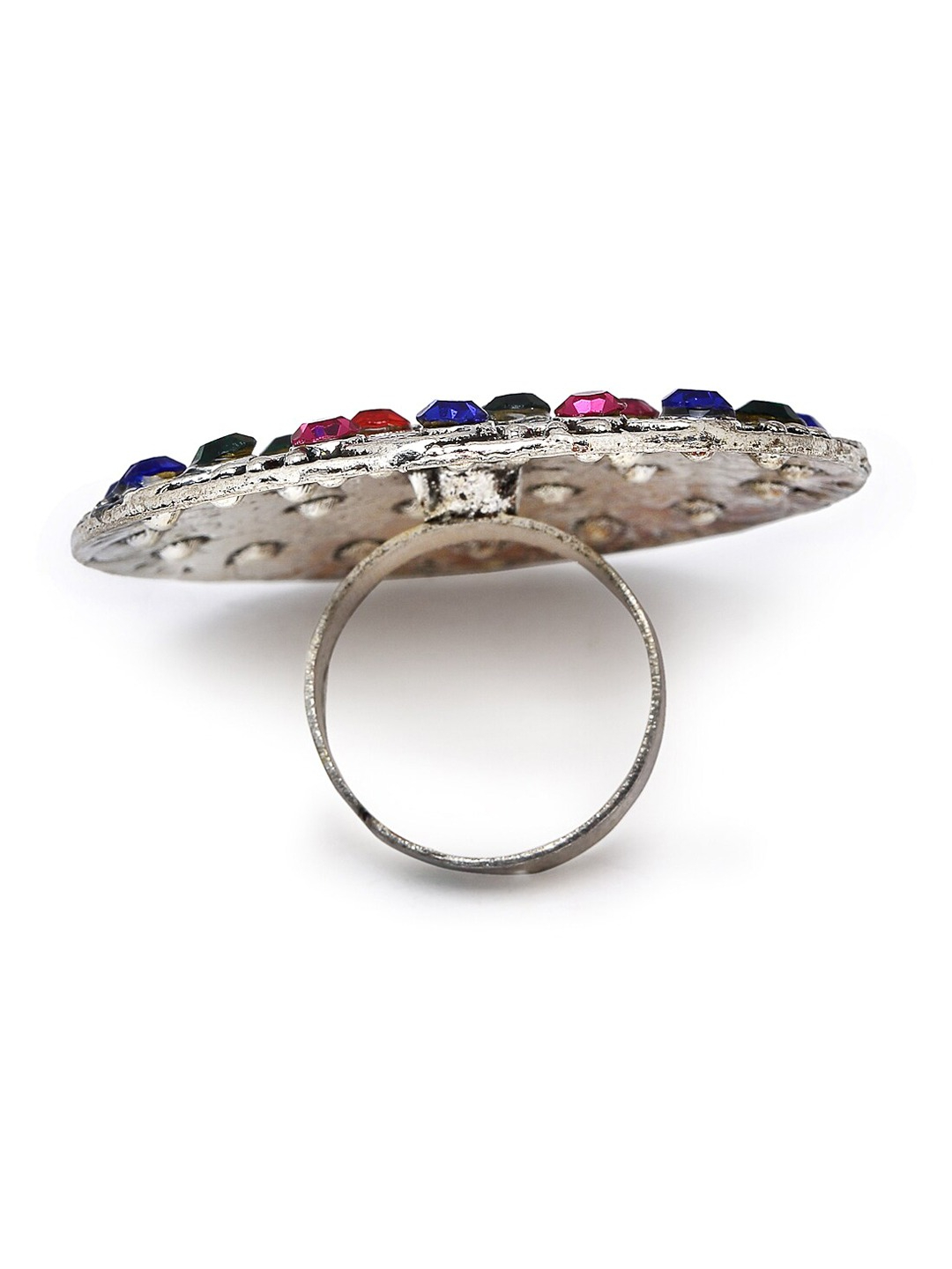 YouBella
Silver-Plated Blue & Orange Stone-Studded Afgan Adjustable Finger Ring