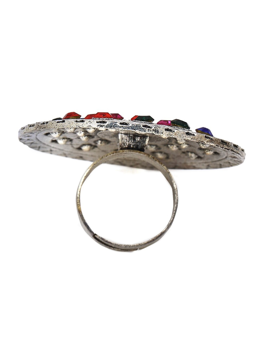 YouBella Silver-Plated Blue  Orange Stone-Studded Afgan Adjustable Finger Ring