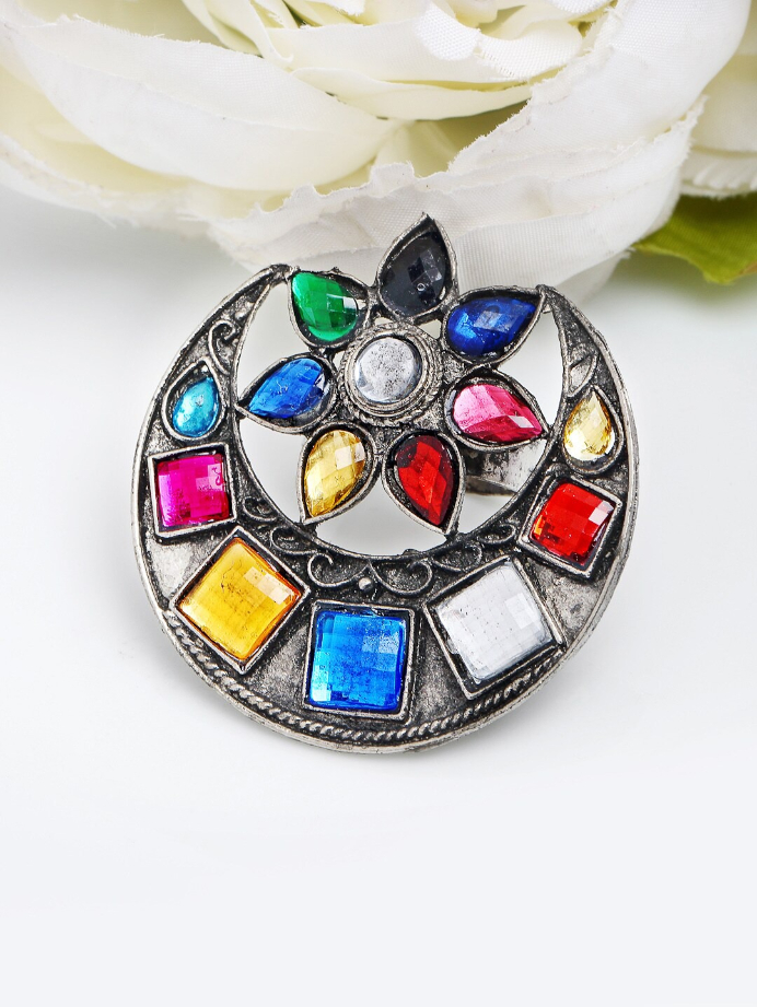 YouBella
Multicoloured Stone-Studded Afgan Adjustable Finger Ring