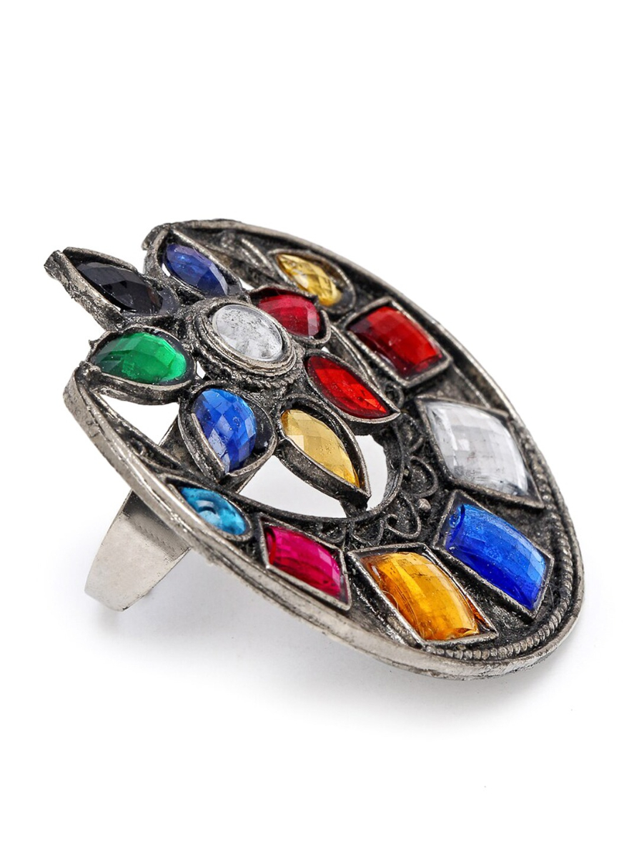 YouBella
Multicoloured Stone-Studded Afgan Adjustable Finger Ring
