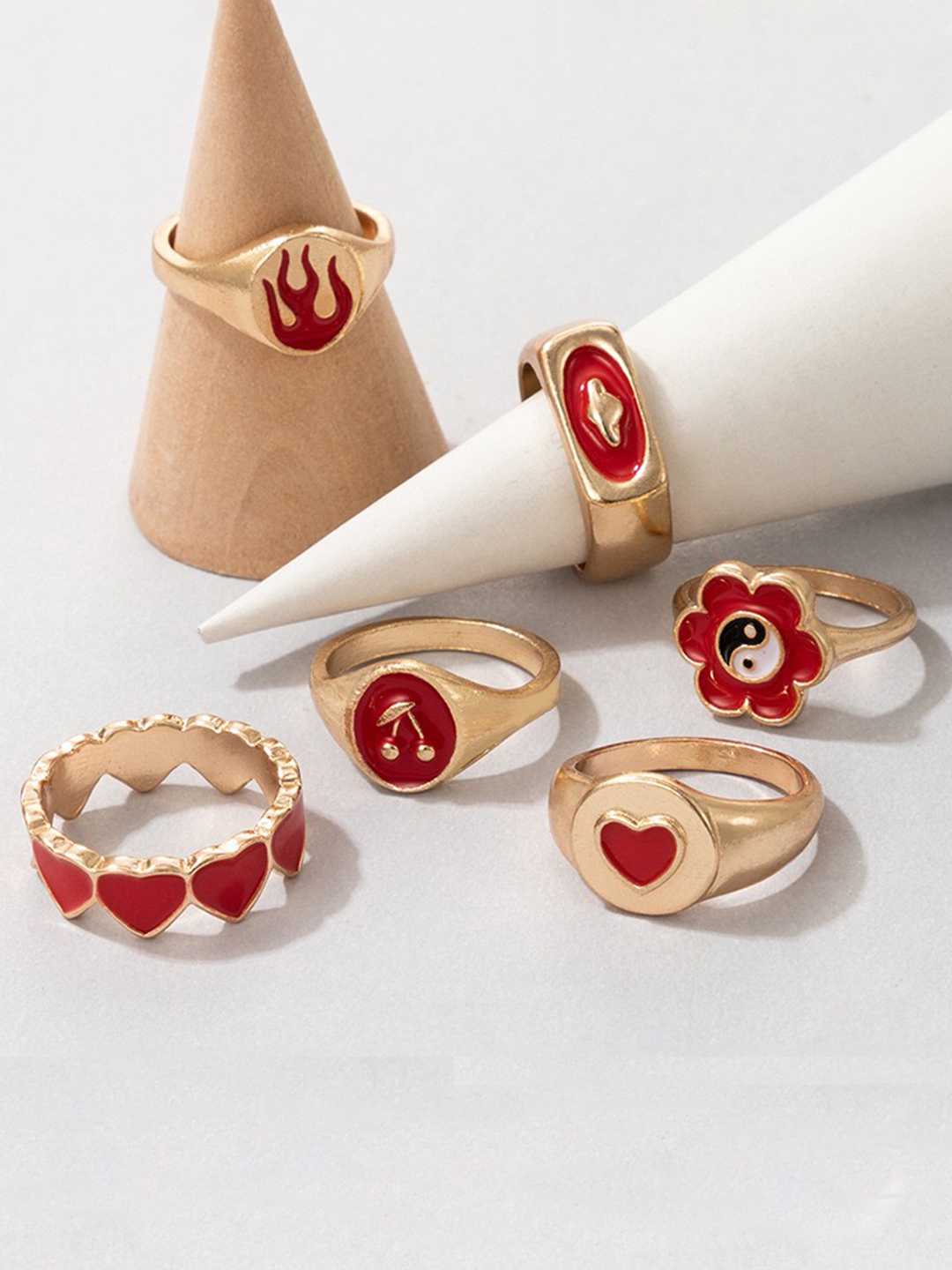 YouBella Jewellery Gold Plated Enamelled Combo of Rings for Girls and Women (Style 1)
