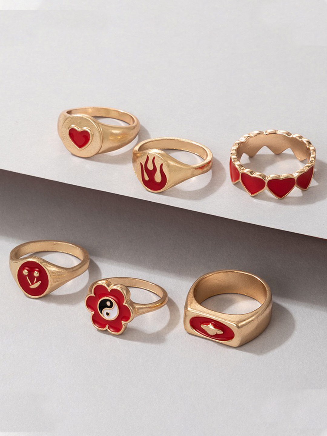 YouBella Jewellery Gold Plated Enamelled Combo of Rings for Girls and Women (Style 1)