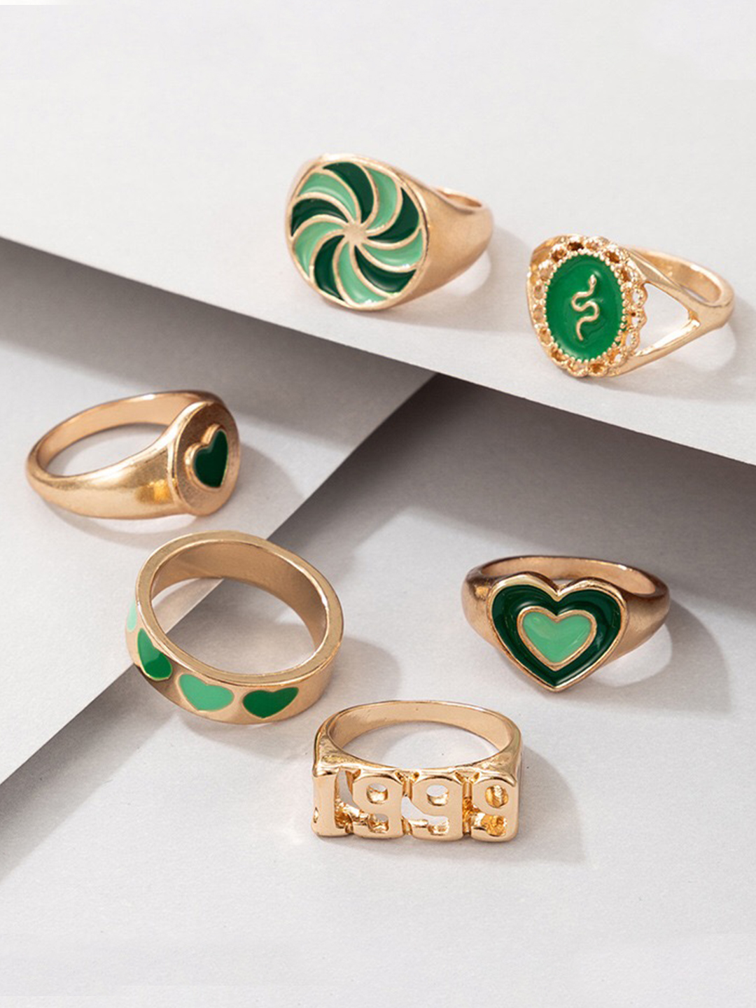 YouBella Jewellery Gold Plated Enamelled Combo of Rings for Girls and Women (Style 2)
