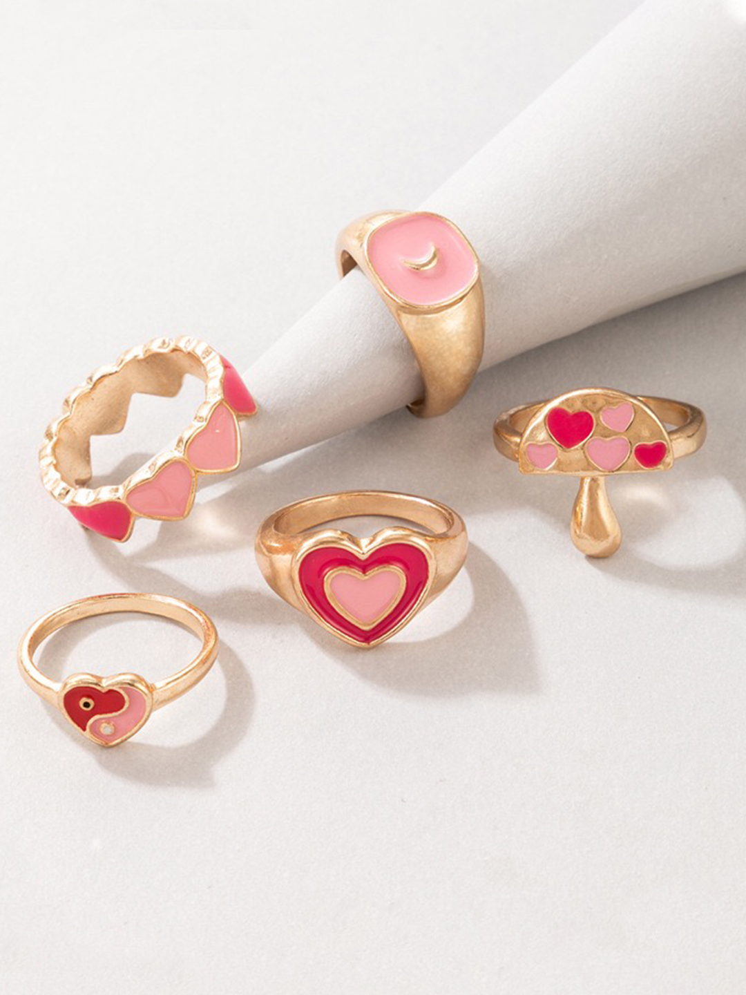 YouBella Jewellery Gold Plated Enamelled Combo of Rings for Girls and Women (Style 3)