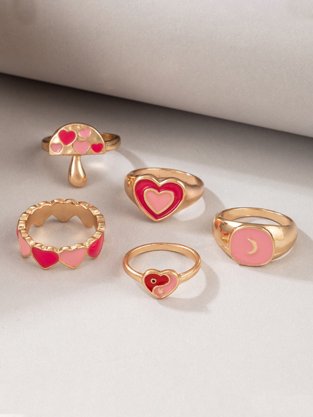 YouBella Jewellery Gold Plated Enamelled Combo of Rings for Girls and Women (Style 3)