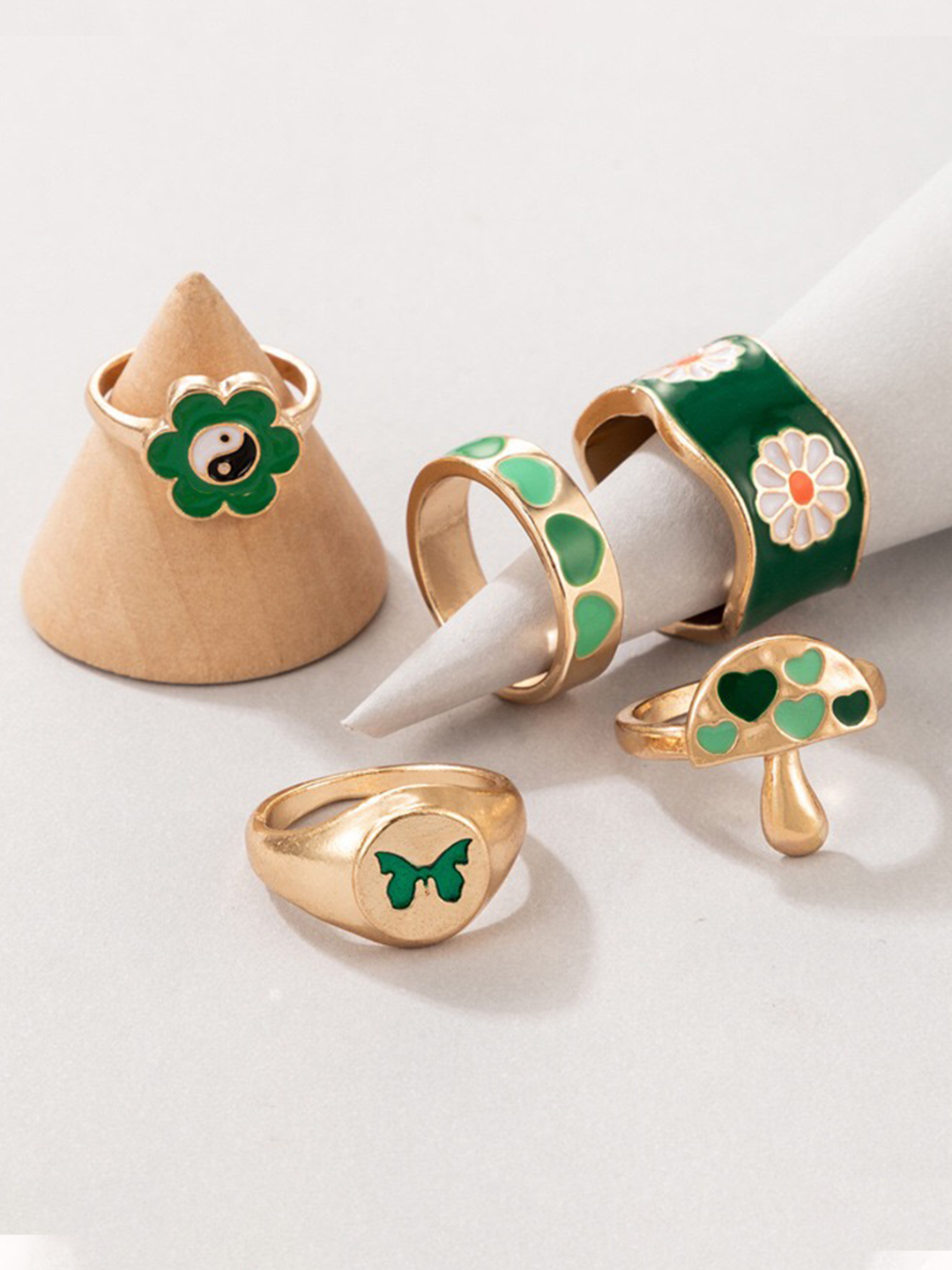 YouBella Jewellery Gold Plated Enamelled Combo of Rings for Girls and Women (Style 4)