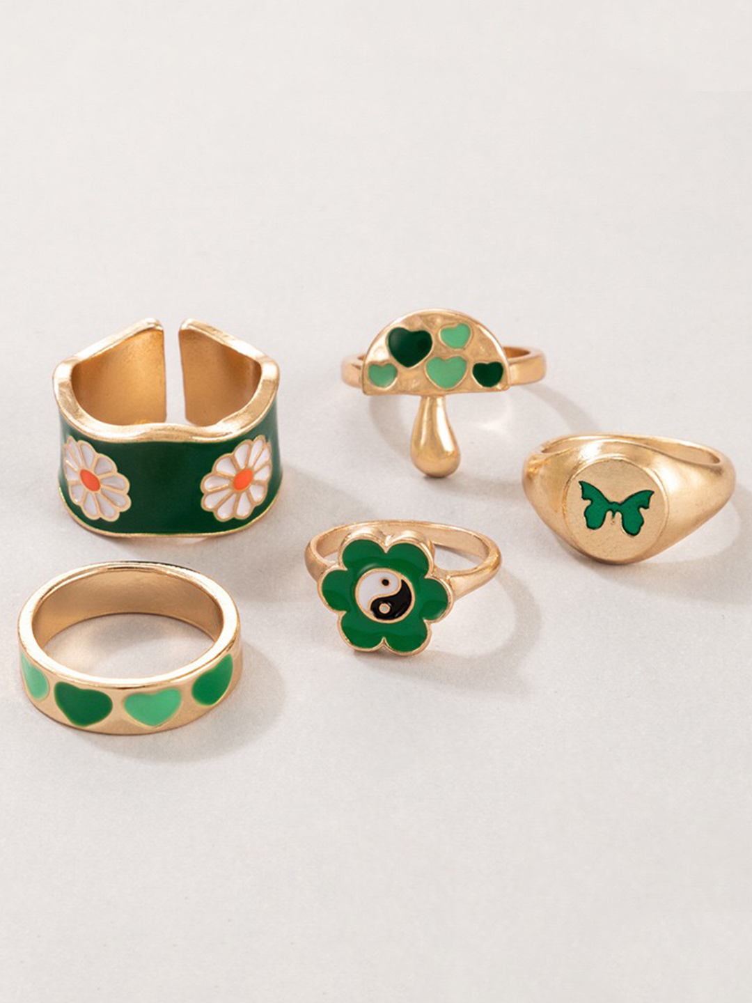 YouBella Jewellery Gold Plated Enamelled Combo of Rings for Girls and Women (Style 4)