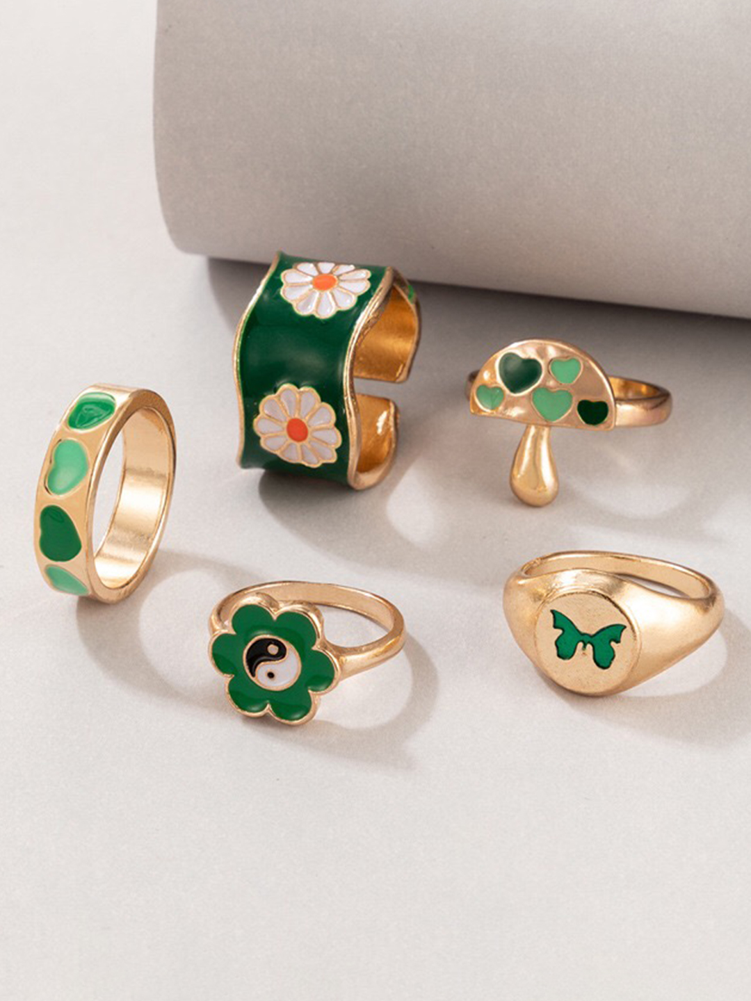 YouBella Jewellery Gold Plated Enamelled Combo of Rings for Girls and Women (Style 4)