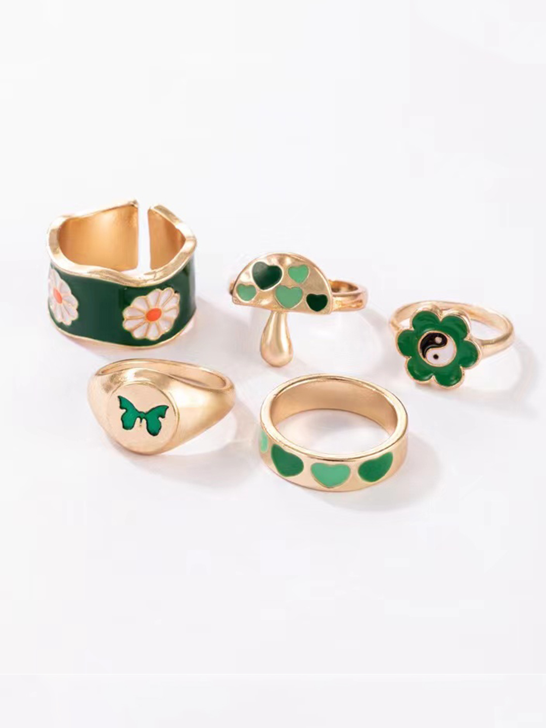 YouBella Jewellery Gold Plated Enamelled Combo of Rings for Girls and Women (Style 4)