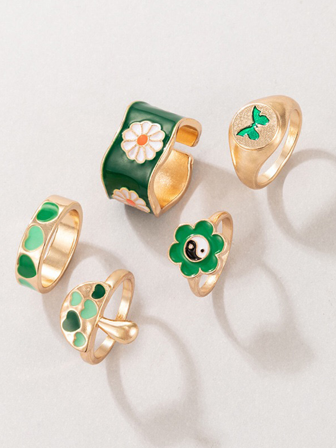 YouBella Jewellery Gold Plated Enamelled Combo of Rings for Girls and Women (Style 4)
