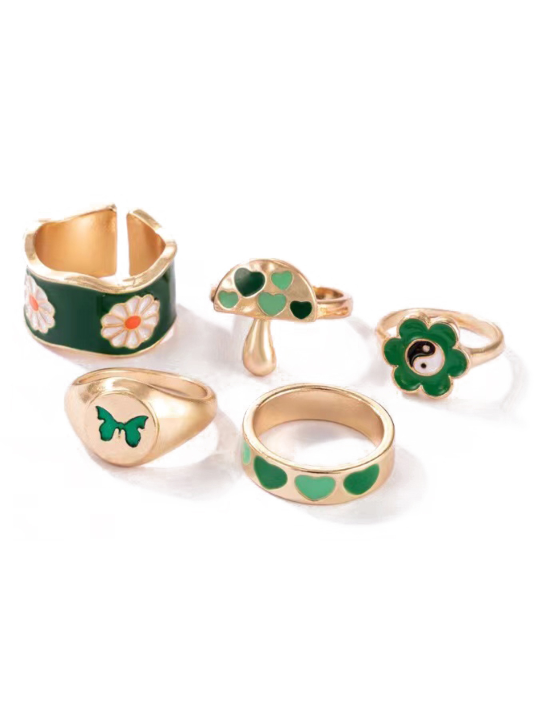 YouBella Jewellery Gold Plated Enamelled Combo of Rings for Girls and Women (Style 4)