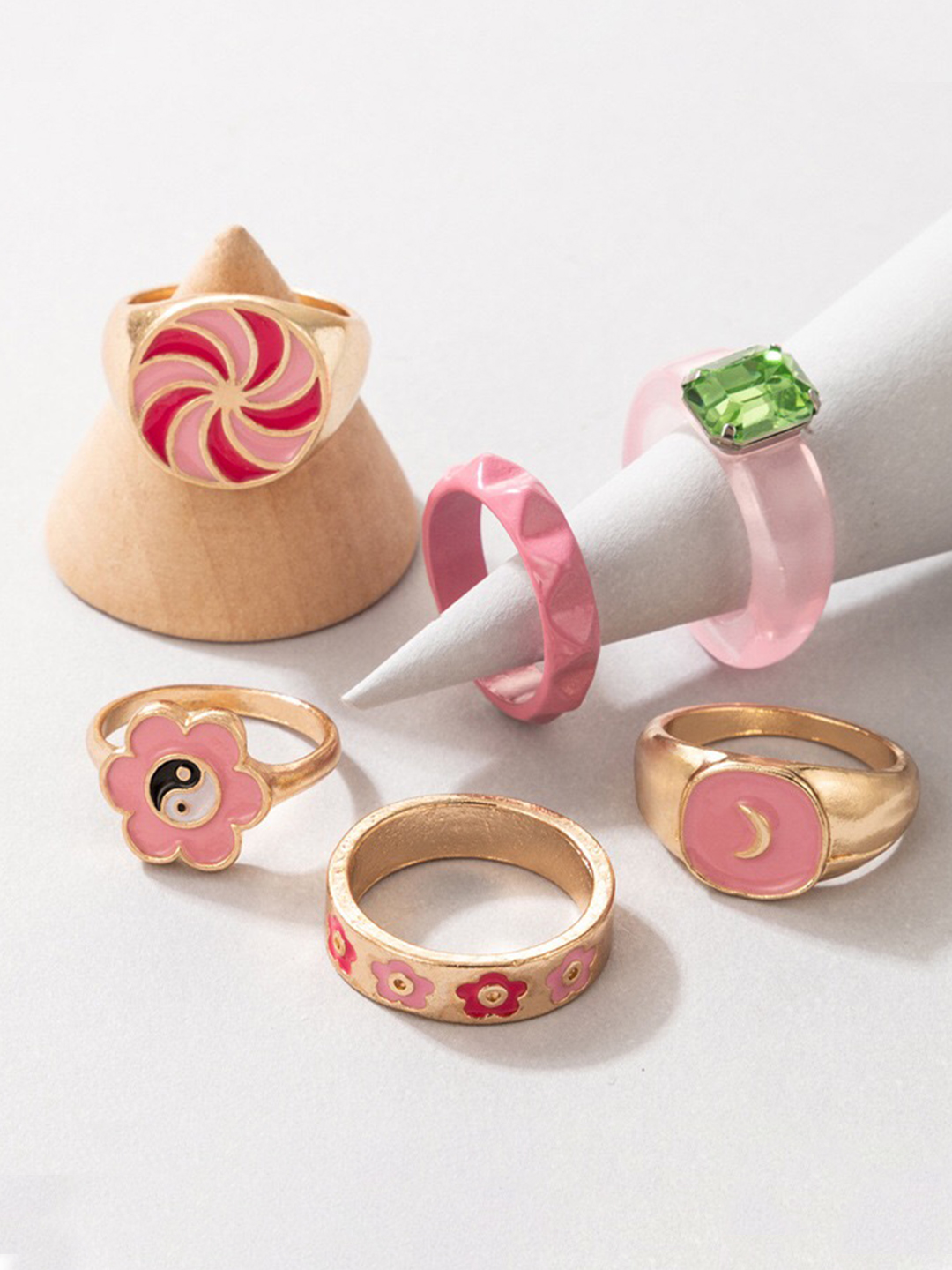 YouBella Jewellery Gold Plated Enamelled Combo of Rings for Girls and Women (Style 5)