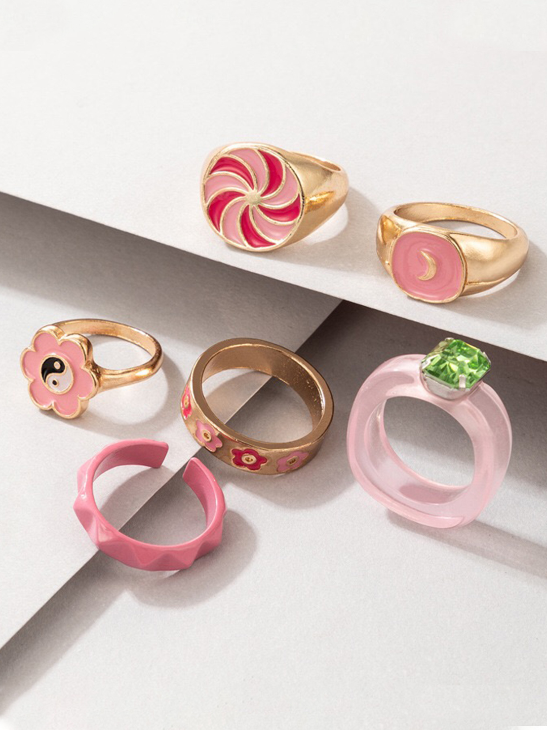 YouBella Jewellery Gold Plated Enamelled Combo of Rings for Girls and Women (Style 5)