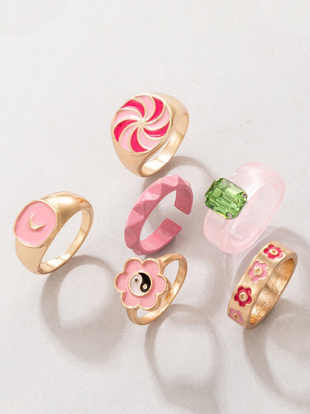 YouBella Jewellery Gold Plated Enamelled Combo of Rings for Girls and Women (Style 5)