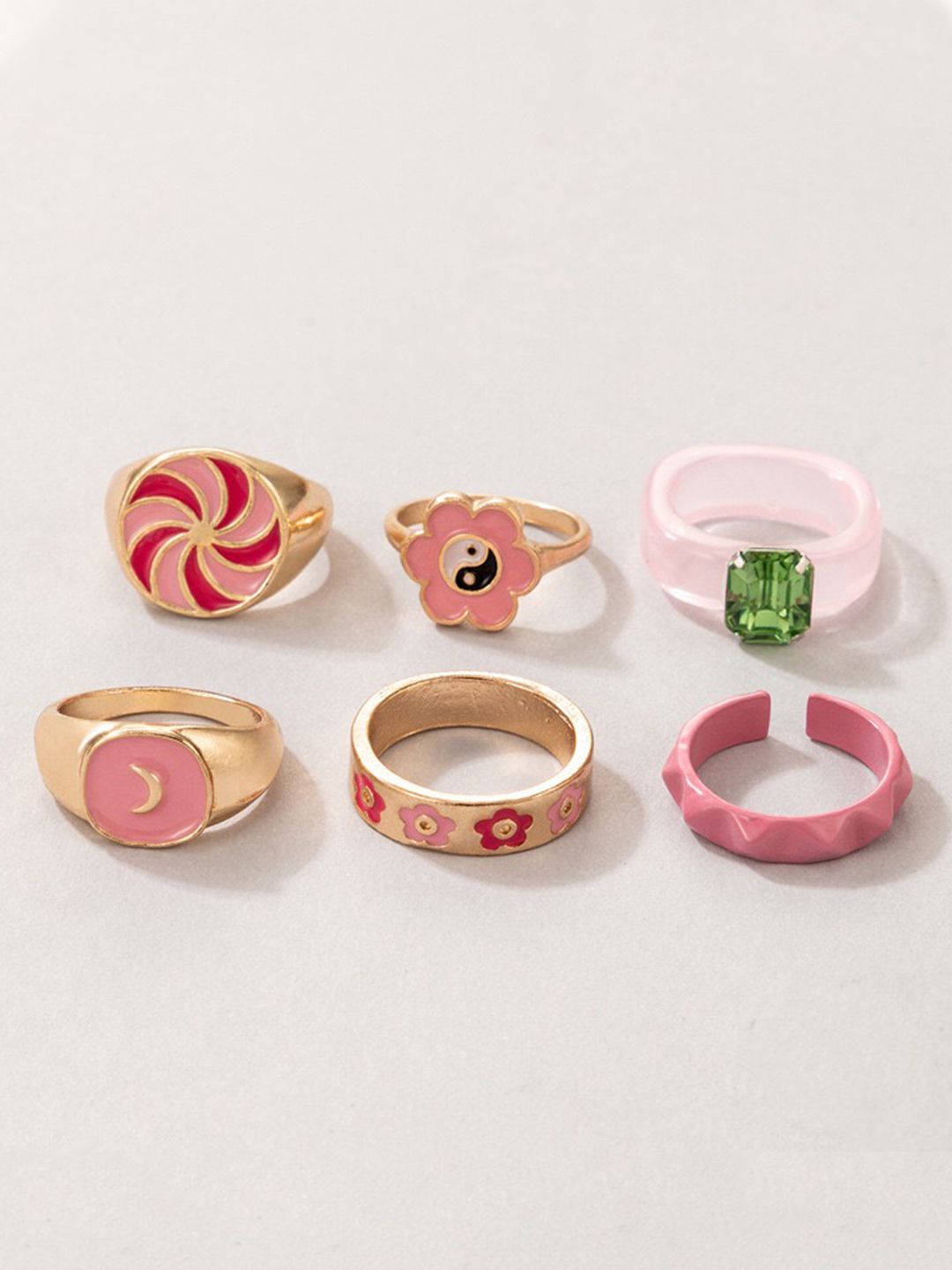 YouBella Jewellery Gold Plated Enamelled Combo of Rings for Girls and Women (Style 5)