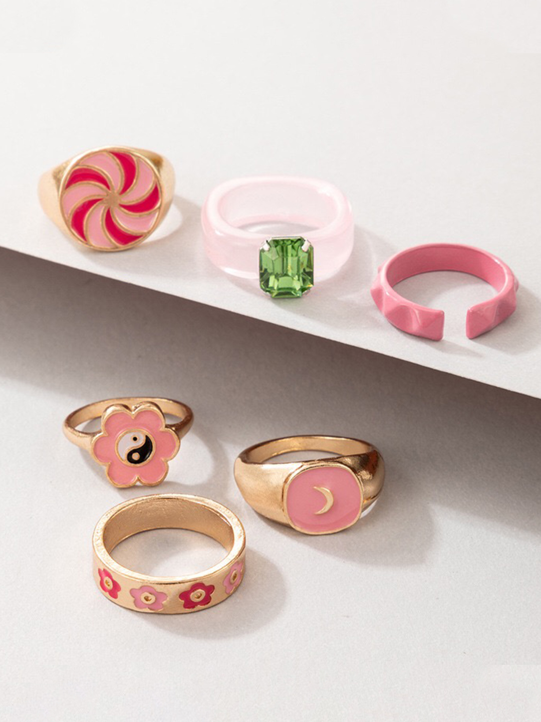 YouBella Jewellery Gold Plated Enamelled Combo of Rings for Girls and Women (Style 5)