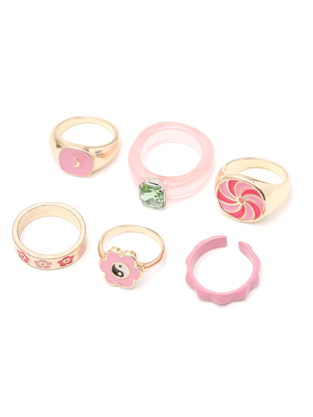 YouBella Jewellery Gold Plated Enamelled Combo of Rings for Girls and Women (Style 5)