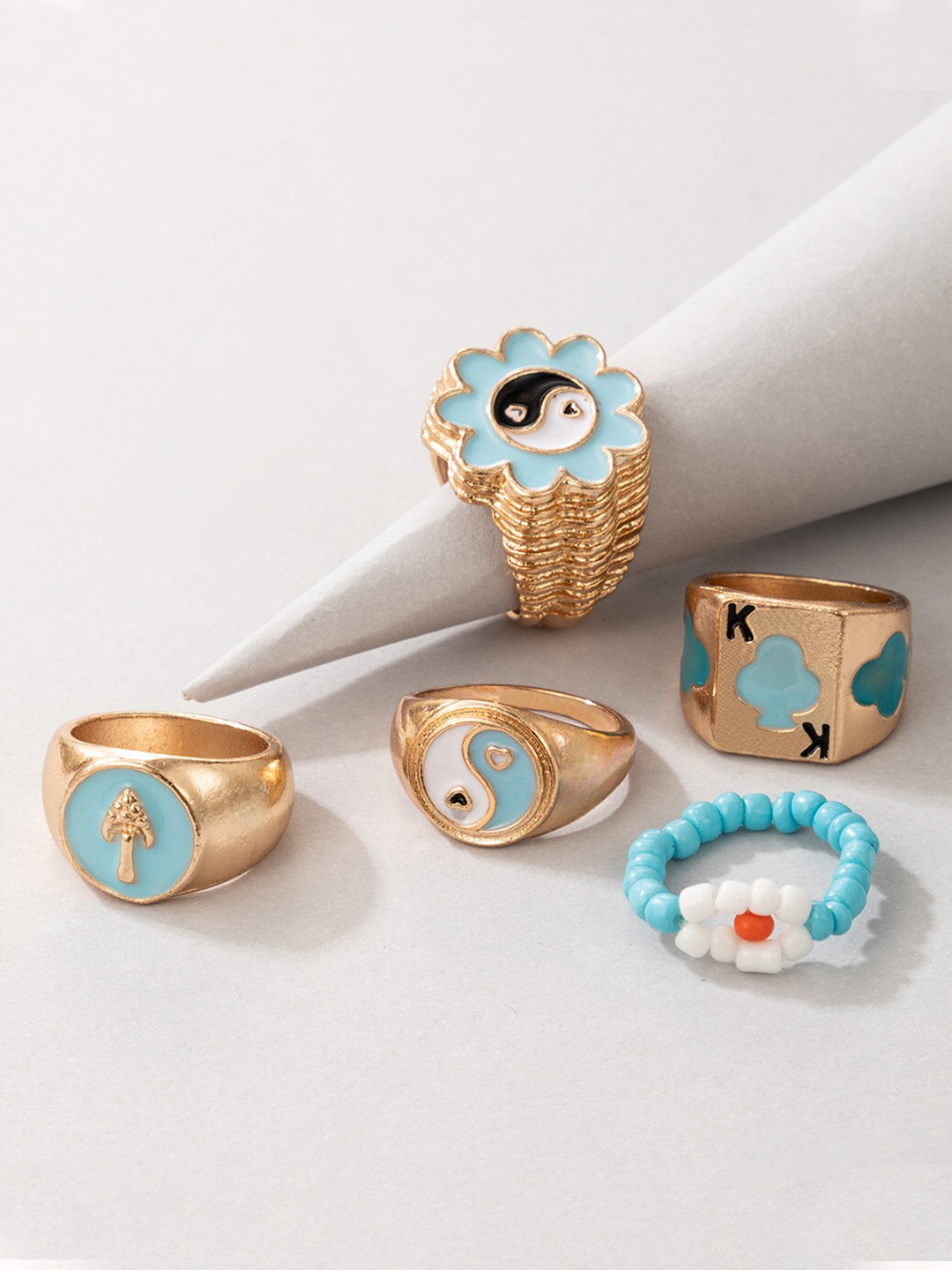 YouBella Jewellery Gold Plated Enamelled Combo of Rings for Girls and Women (Style 6)